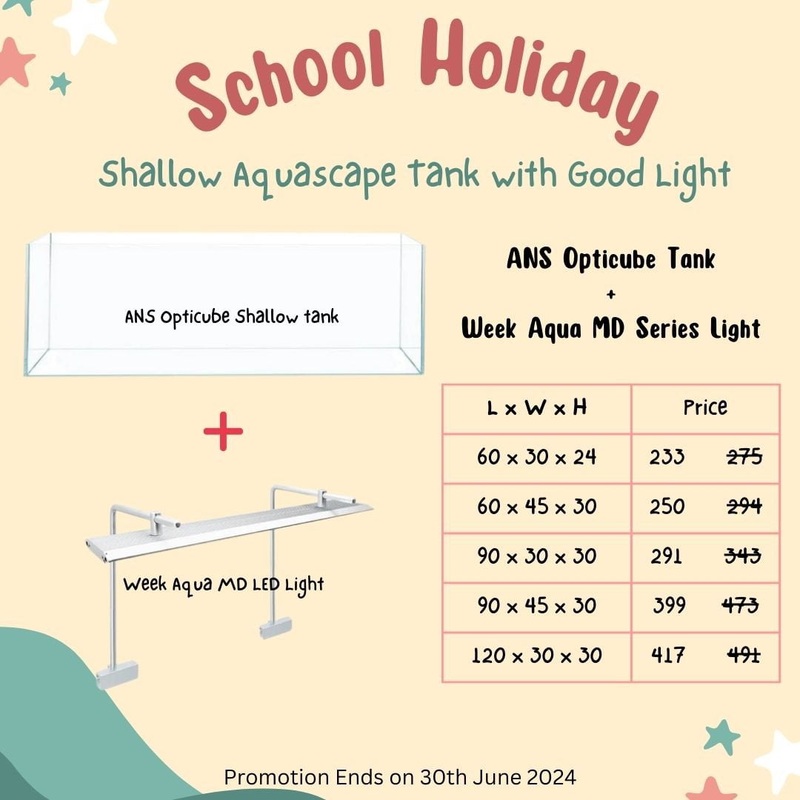 ANS Opticube Tank + Week Aqua LED Light Special 60 x 30 x 24cm + Week Aqua MD 60cm