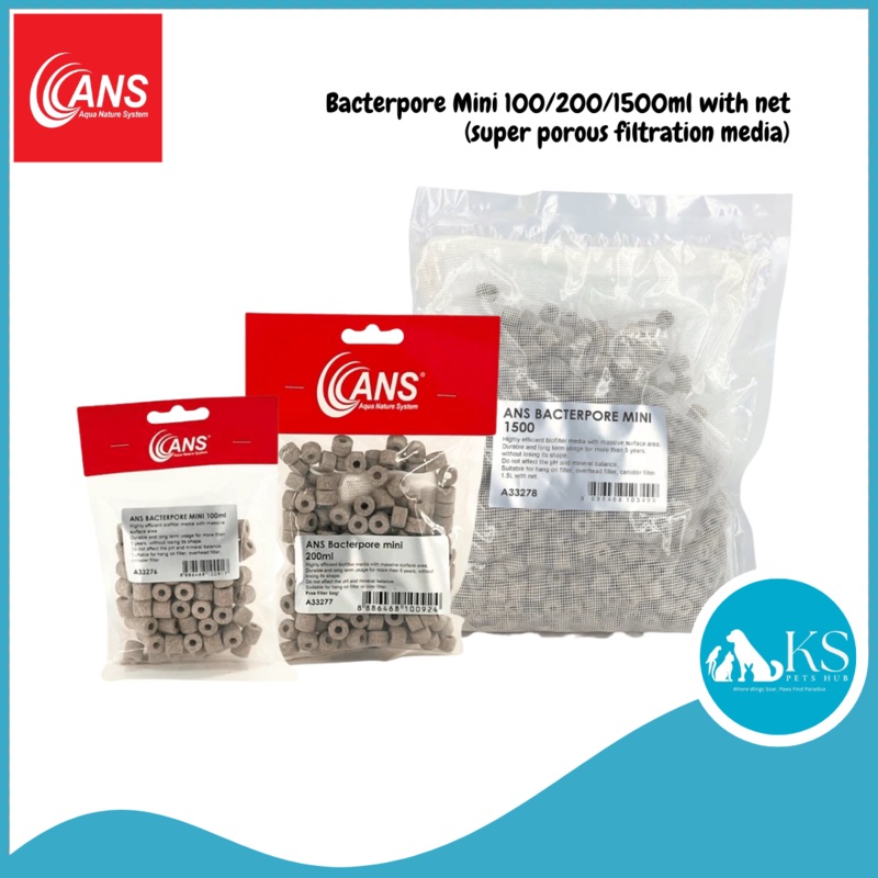 ANS Bacterpore Mini 100/200/1500ml with Net (Super Porous Filtration Media) Fish & Aquatic 100ml