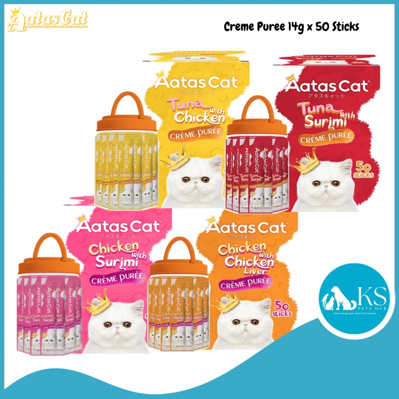 Aatas Cat Creme Puree Assorted 14g x 50 Sticks Cat Treats Chicken With Chicken Liver