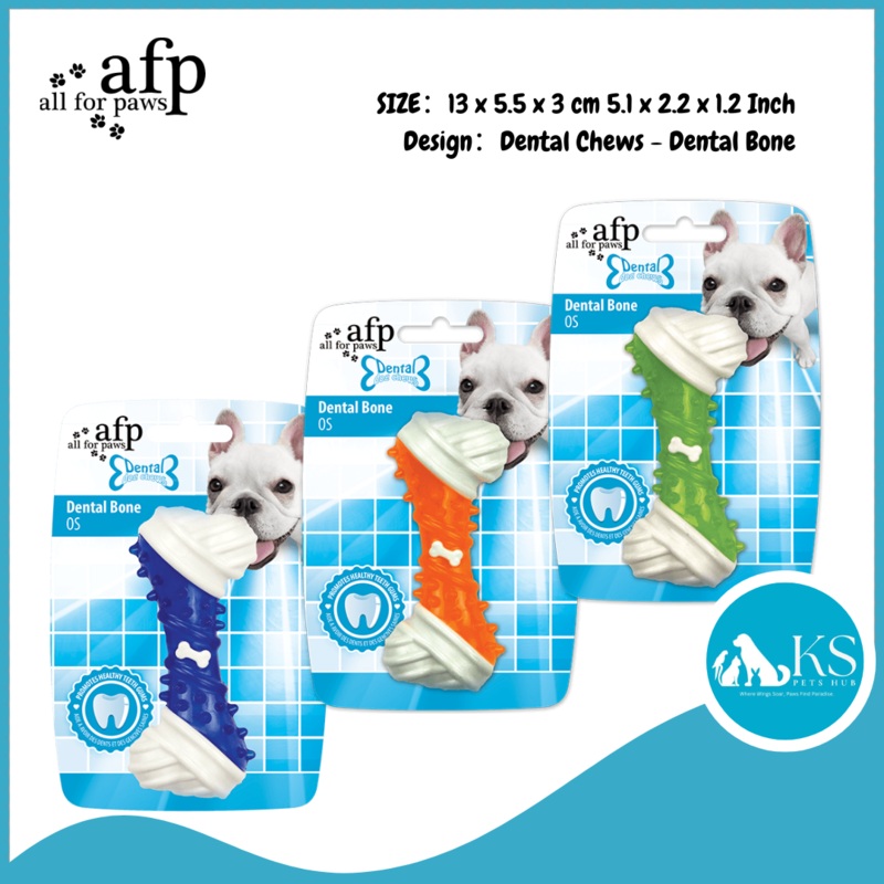 AFP – All For Paws – Dental Bone Dog Chew Teething Puppy – Blue Green Orange AFP Dental Bone Blue