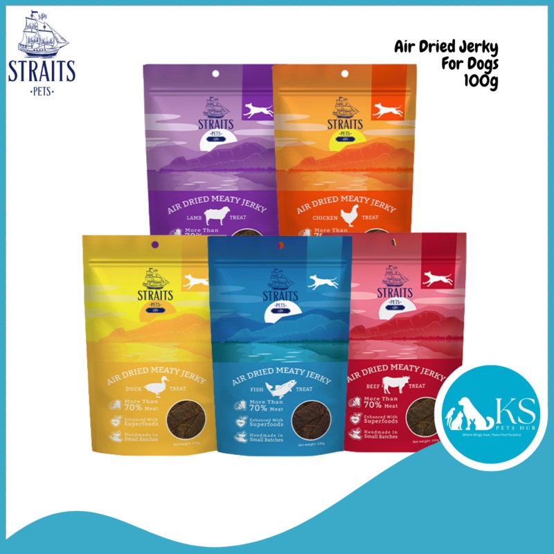 [ DOG ] Straits Pets Air Dried Meaty Jerky 100g – 5 Flavors Dog Treats – Chicken Lamb Beef Fish Duck Chicken