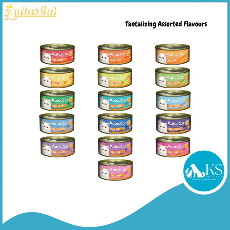 Aatas Cat Tantalizing Tuna Assorted Flavors 80g x 24 (1 Carton) (No Mix) Cat Feed Aatas Cat Tuna Surimi 80g x  24