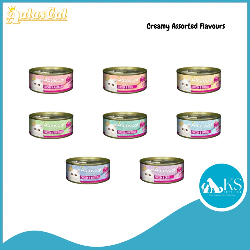 Aatas Cat Creamy Chicken Assorted Flavors 80g x 24 (1 Carton) Cat Feed Aatas Creamy Chicken & Mackerel 80g x 24