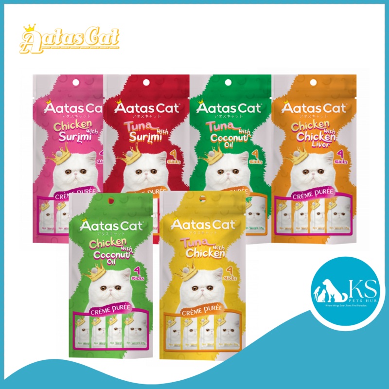 Aatas Cat Creme Puree Pouches Assorted Flavors (14g x 4) 1 packet