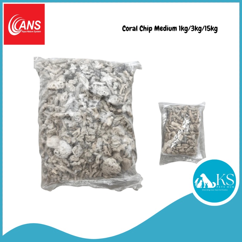 ANS Coral Chip Medium 1kg/3kg/15kg Fish & Aquatic 1kg with Net