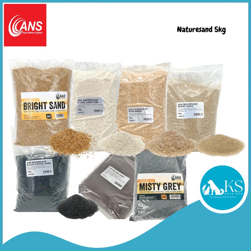 ANS NatureSand Rio White/Black Crystal/Bright Sand/Misty Grey/Tropic Oasis/ Coral Sand Fine/Red Sand/ River Breeze 5kg (Great Sand for Biotope) Fish & Aquatic Red Sand 5kg