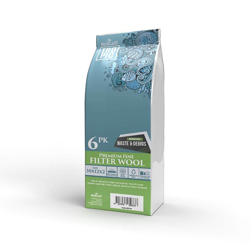 Bioscape Premium Fine Filter Wool – 32 x 12 x 02cm Sheets – Pack of 6